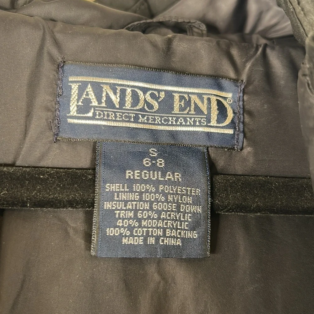 Land's End Boy's Black Down Winter‎ Puffer Jacket with Hoodie Size Small 6/8